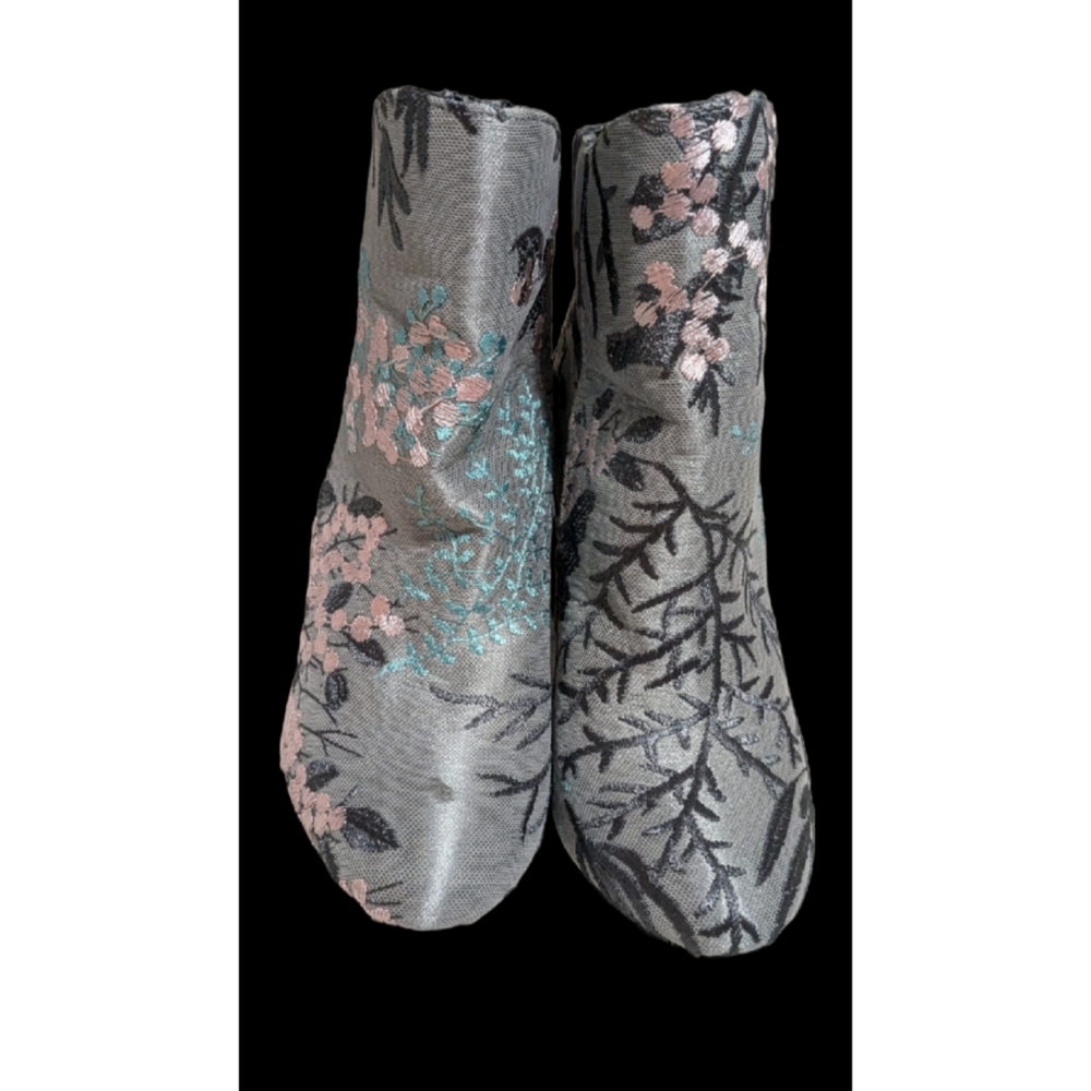 So me Floral Embroidered High Heel Mirror Ankle Boots